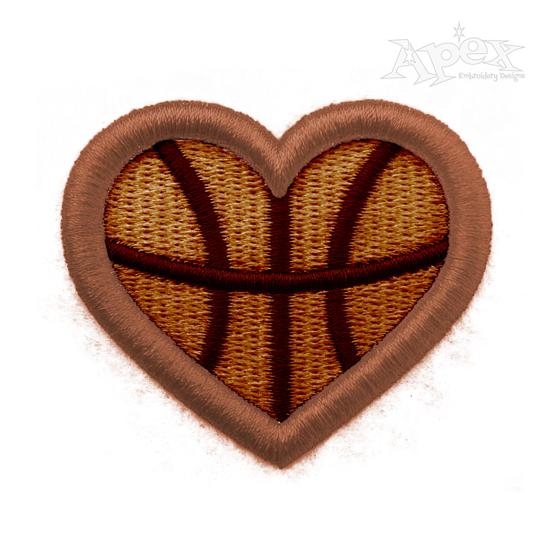 Basketball Heart 3D Puff Embroidery Design