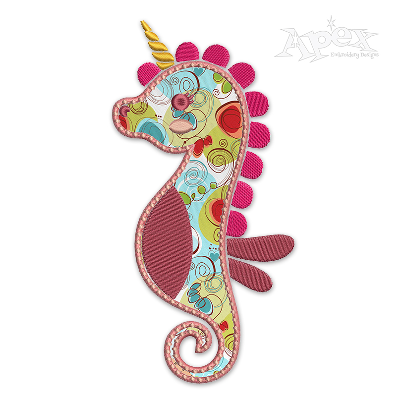 Seahorse Unicorn Applique Embroidery Design