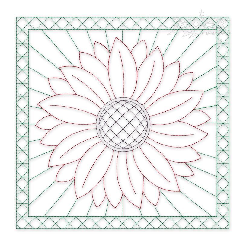 Sunflower Flower Quilt Block Embroidery