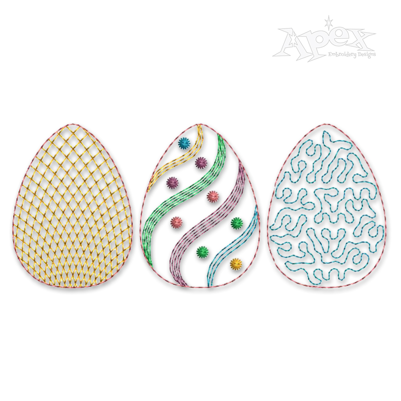 3 Easter Eggs Sketch Embroidery Design