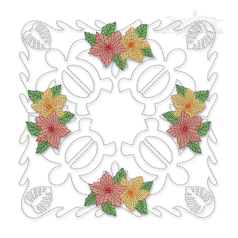 Poinsettia Flowers Quilt Block Embroidery Design