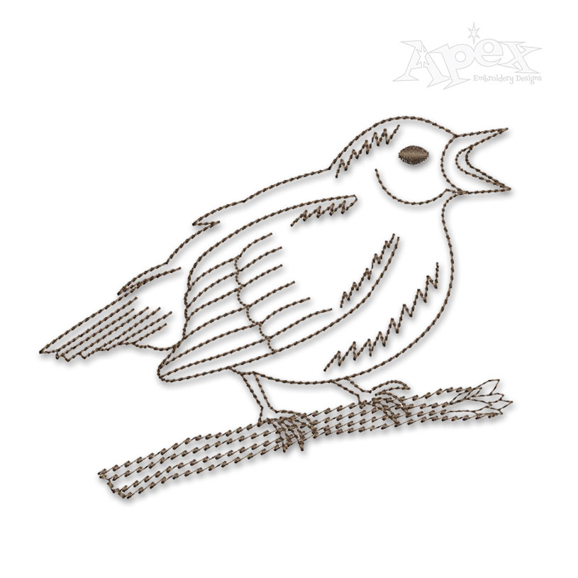 Singing Bird Sketch Embroidery Design