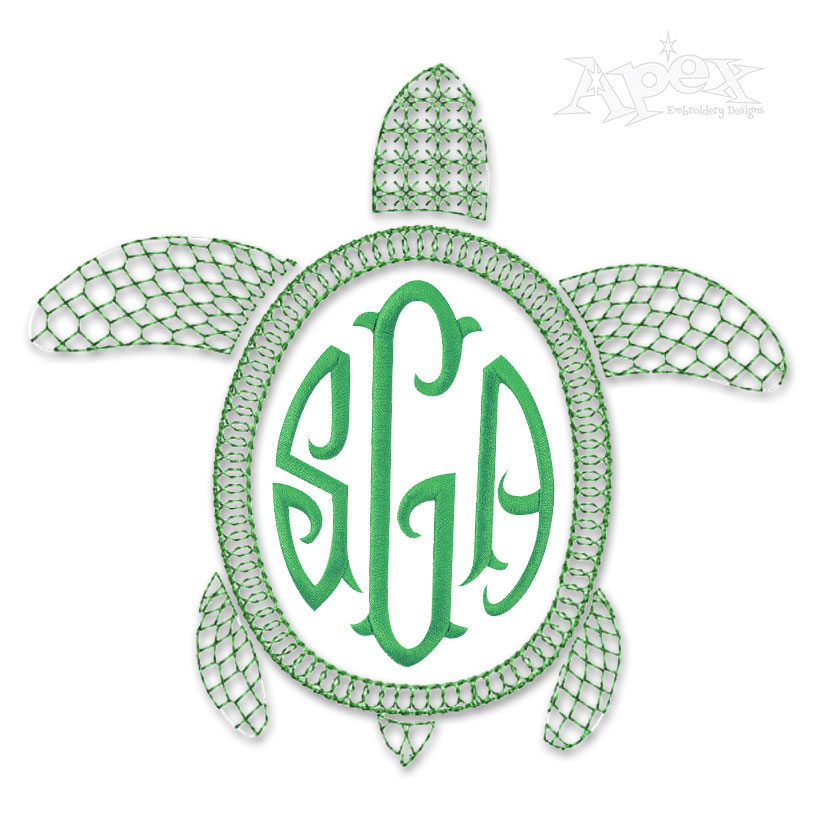 Turtle Monogram Frame Sketch Embroidery Design
