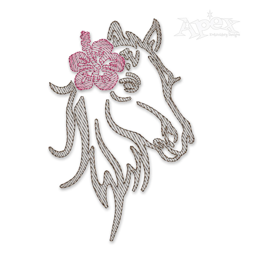 Hibiscus Horse Sketch Embroidery Design