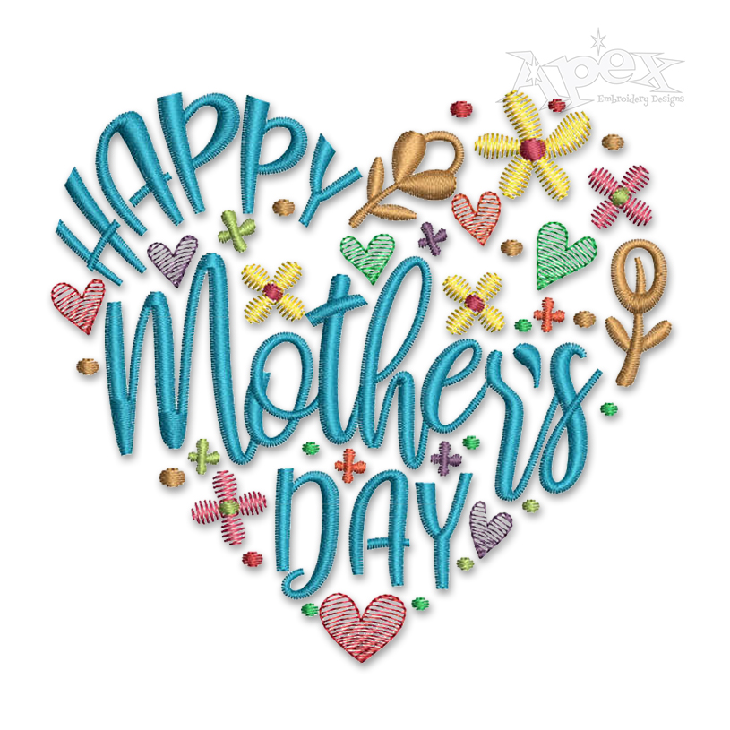 Happy Mother's Day Heart Sketch Embroidery Design