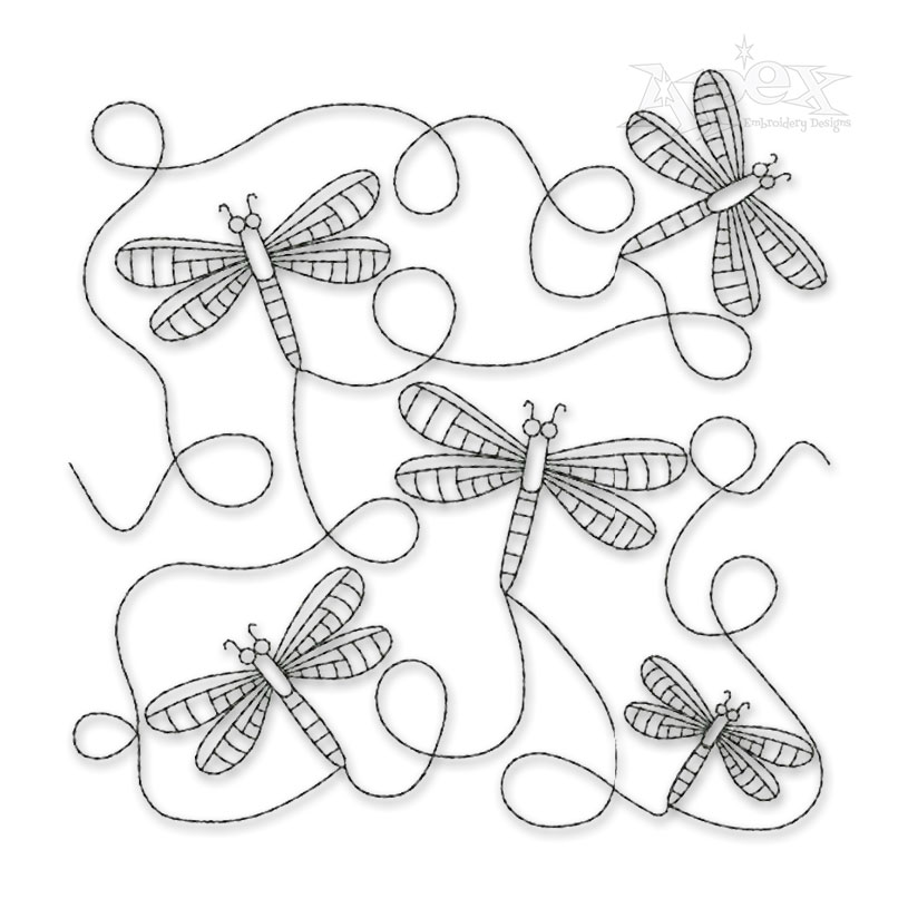 Dragonfly Edge-To-Edge Quilt Block Embroidery Design