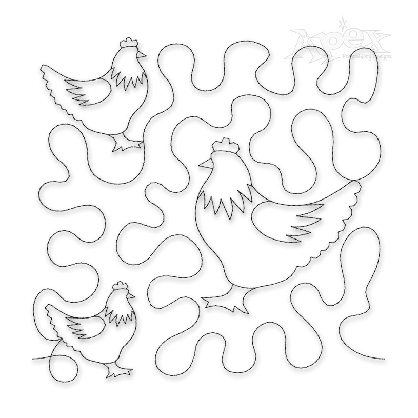 Chicken Edge-To-Edge Quilt Block Embroidery Design