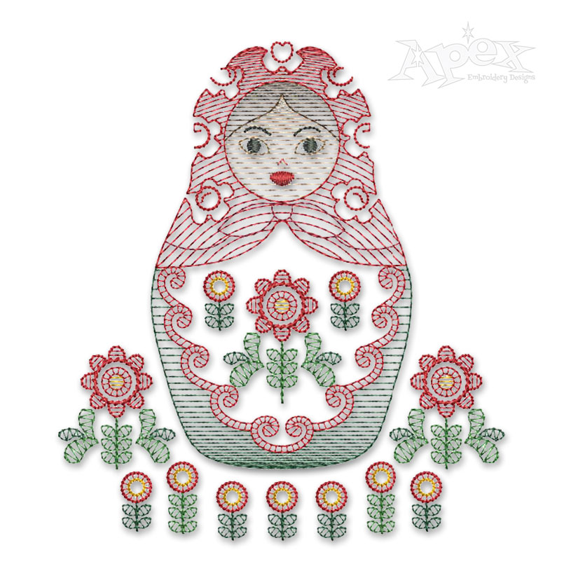 Matryoshka Doll Sketch Embroidery Design