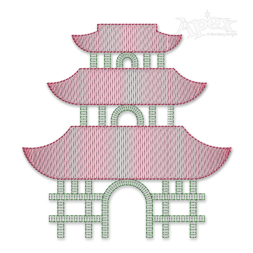Chinoiserie Entrance Gate Sketch Embroidery Design
