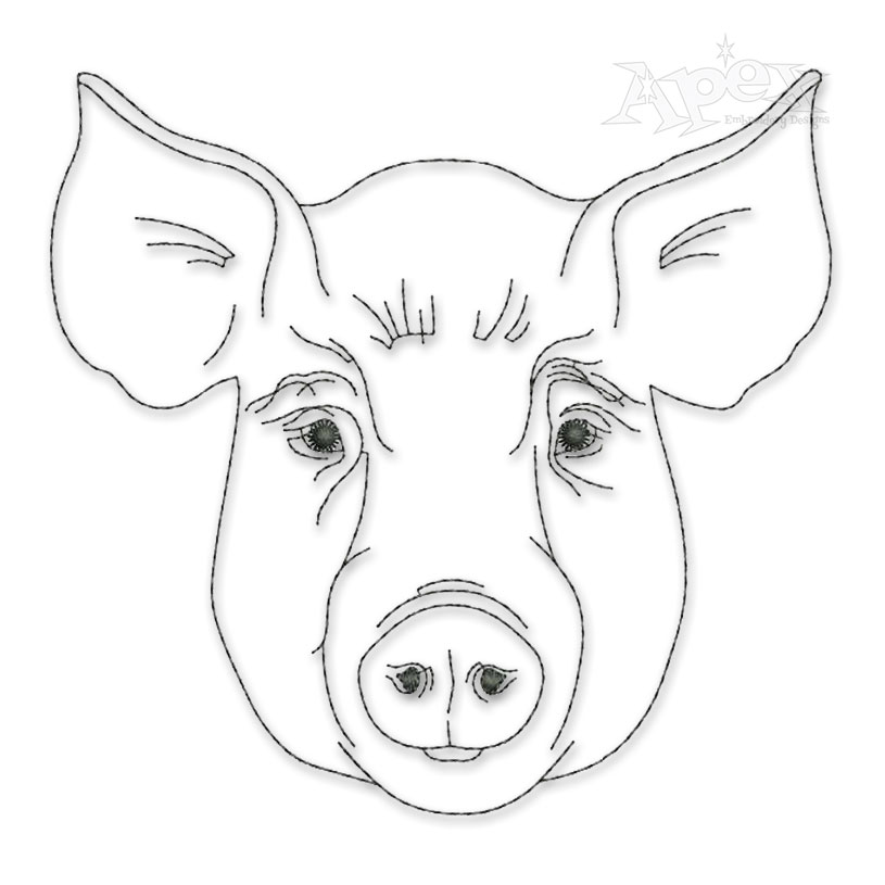 Pig Head Sketch Embroidery Design