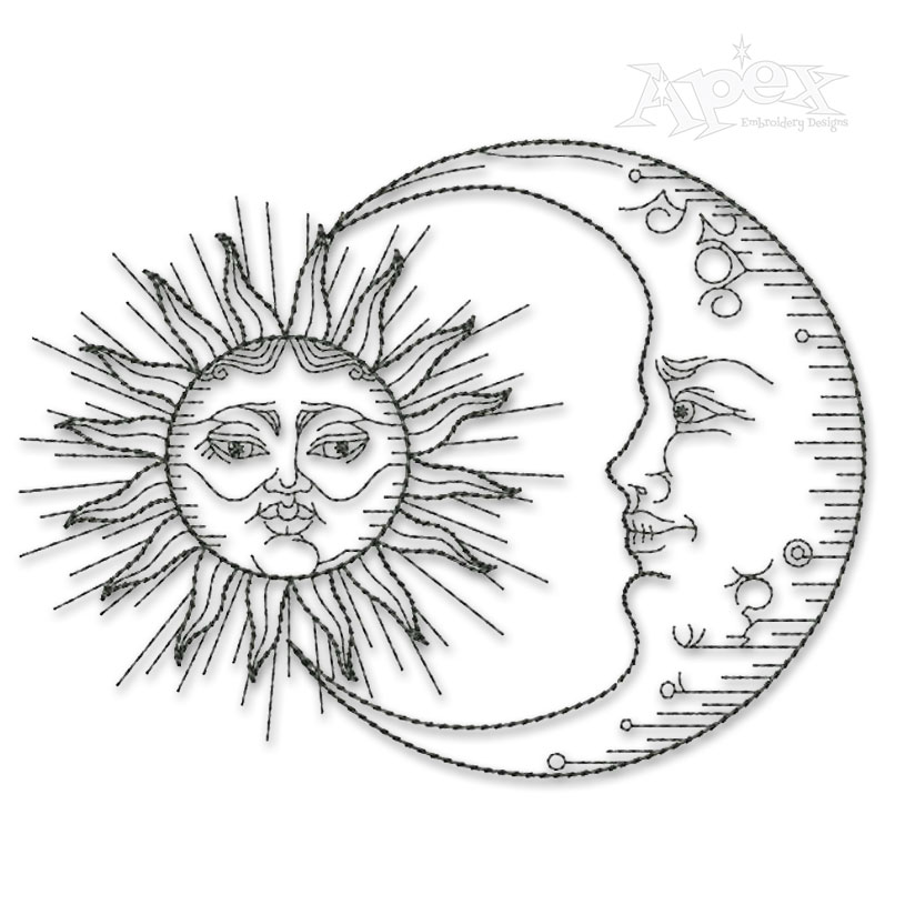 Sun and Moon Sketch Embroidery Design