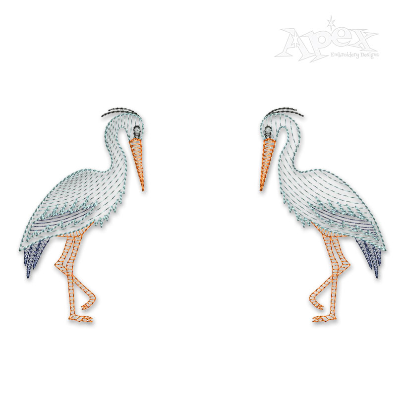Couple Heron Bird #1 Sketch Embroidery Design