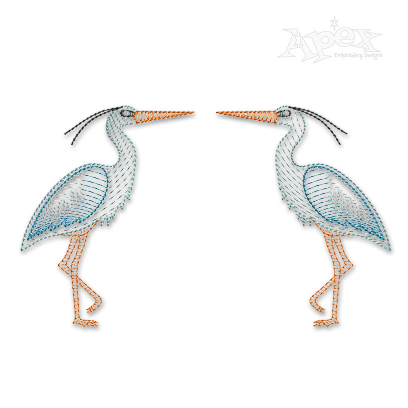 Couple Heron Bird #2 Sketch Embroidery Design