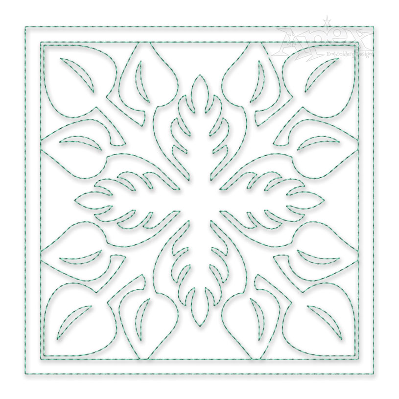 Tropical Leaves Quilt Block Embroidery Design