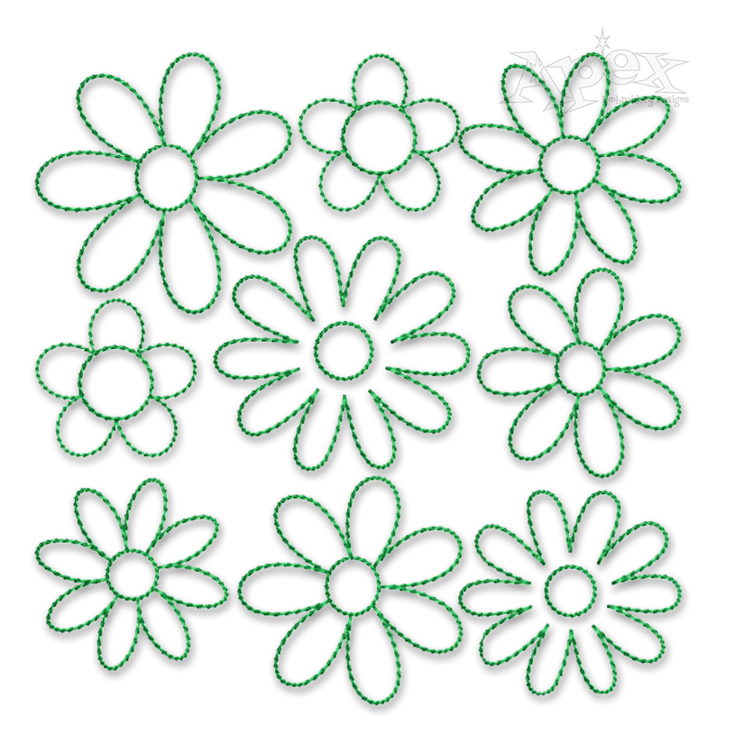 Simple Flowers Pattern #1 Quilt Block Embroidery Design
