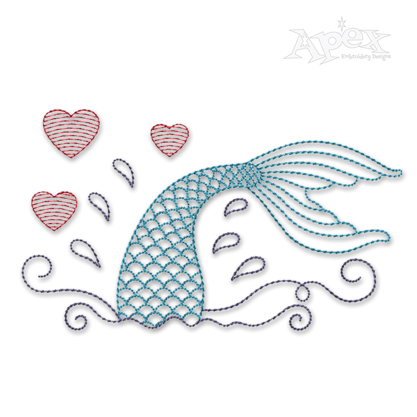 Splashing Mermaid Tail Sketch Embroidery Design