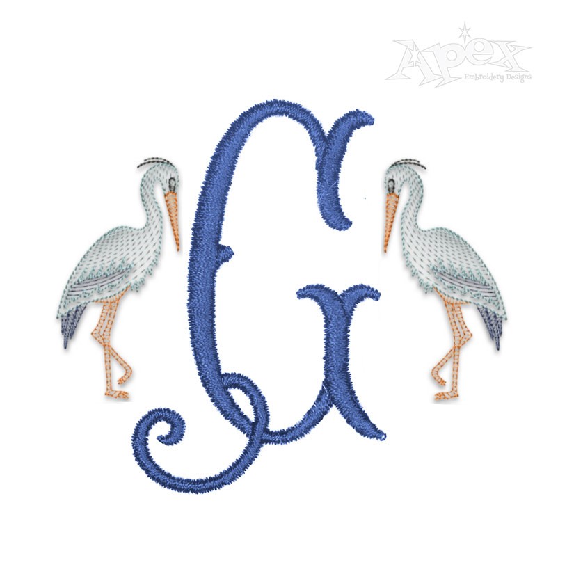 Monogram Embroidery Design Heron Birds
