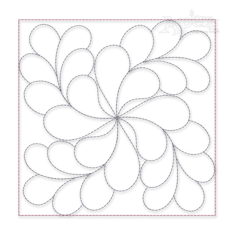 Swirly Petals Pattern Quilt Block Embroidery Design
