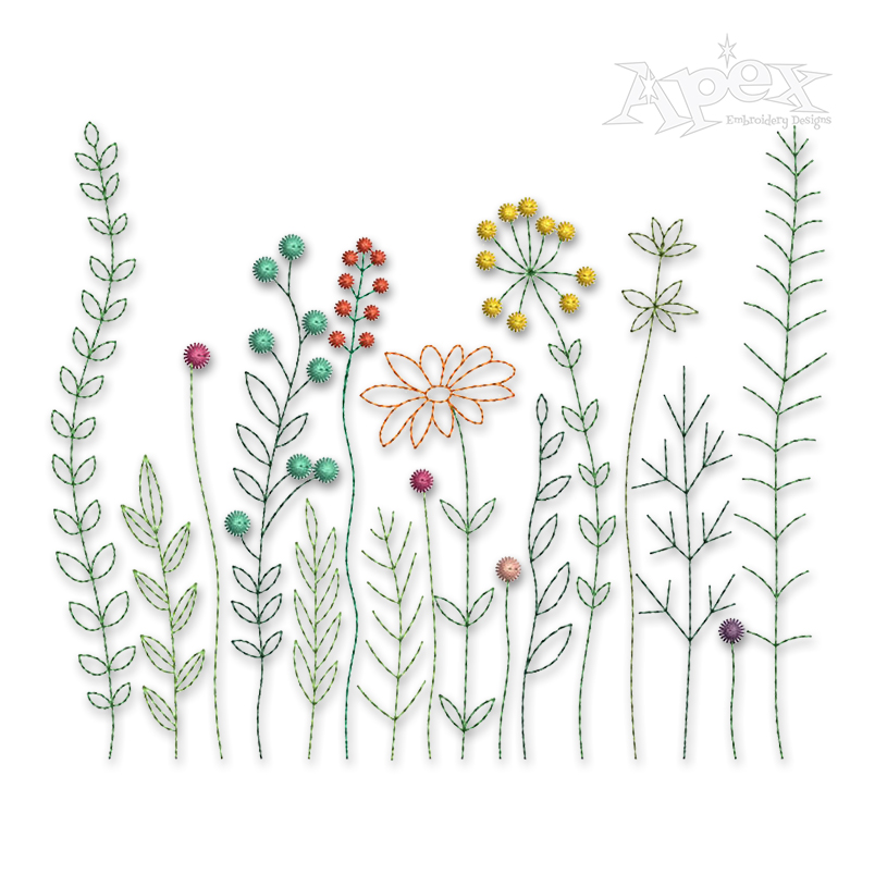 Wildflowers Sketch Embroidery Design