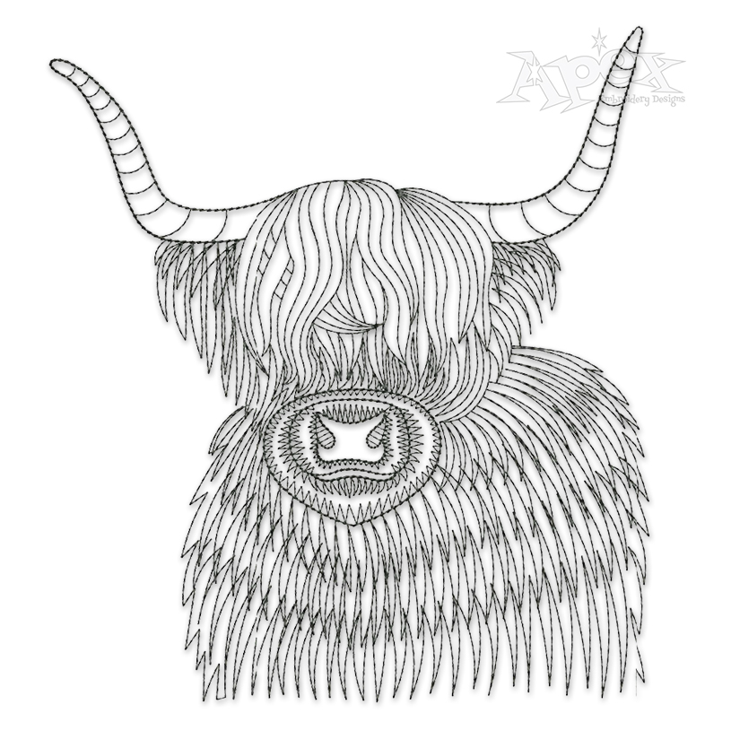 Bison Buffalo Sketch Embroidery Design