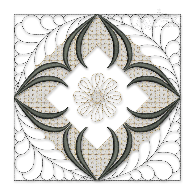 Floral Quadruple Pattern Quilt Block Embroidery Design