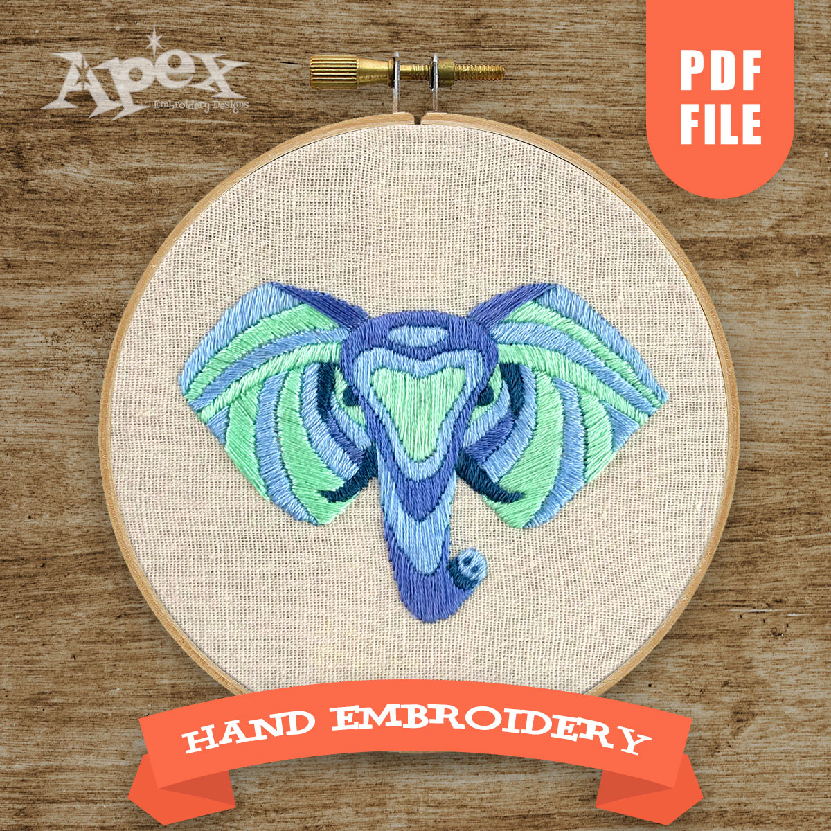 Geometric Elephant PDF Hand Embroidery Pattern