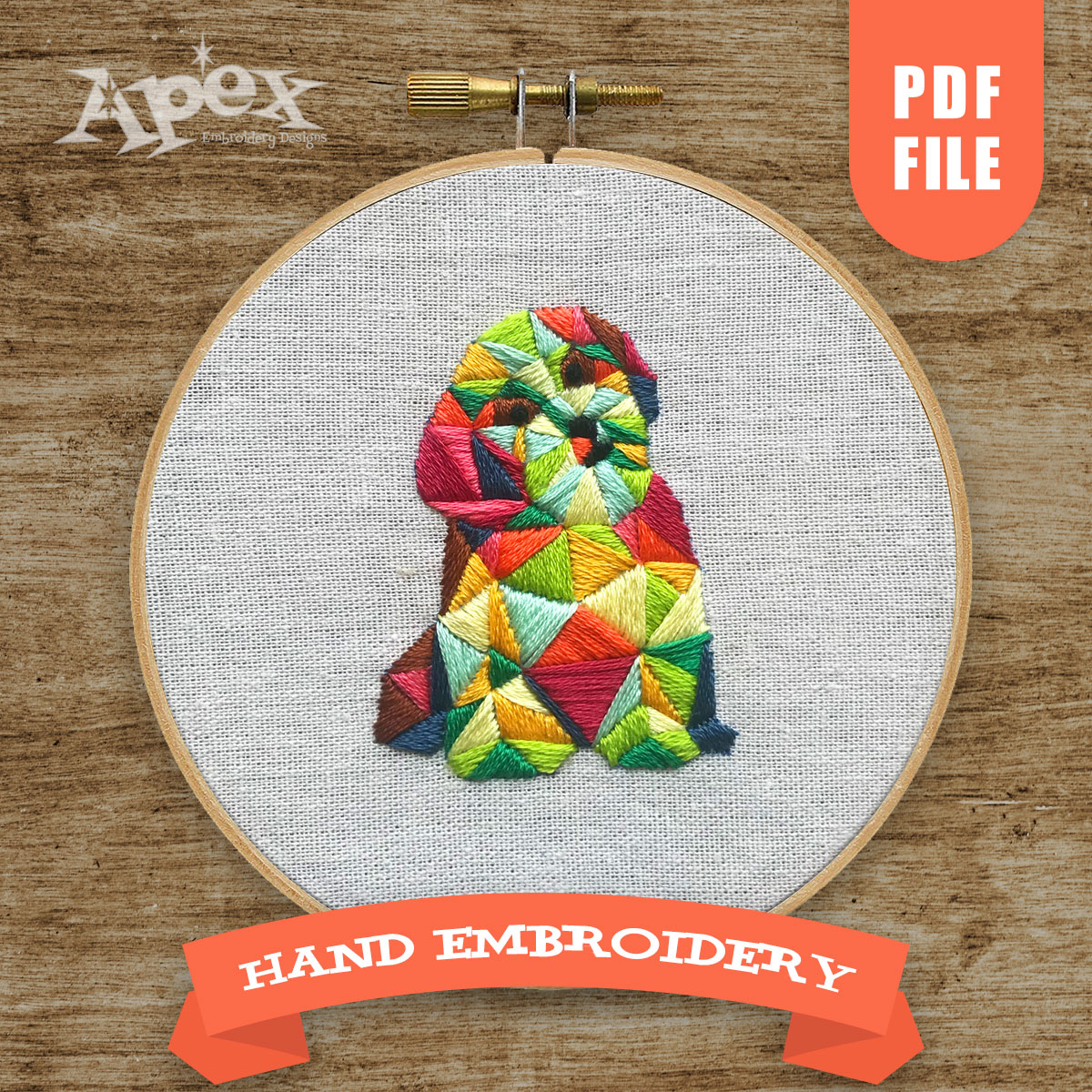 Geometric Puppy Dog PDF Hand Embroidery Pattern