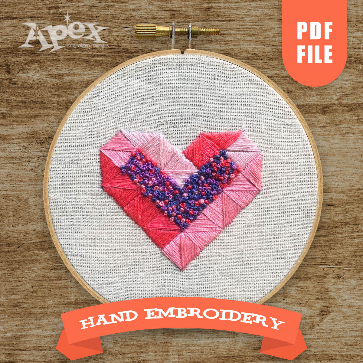 Geometric Heart PDF Hand Embroidery Pattern