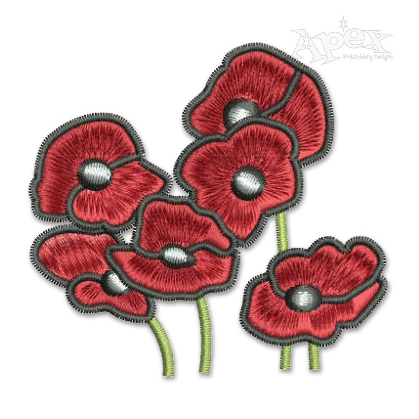 Poppy Flowers Embroidery Design