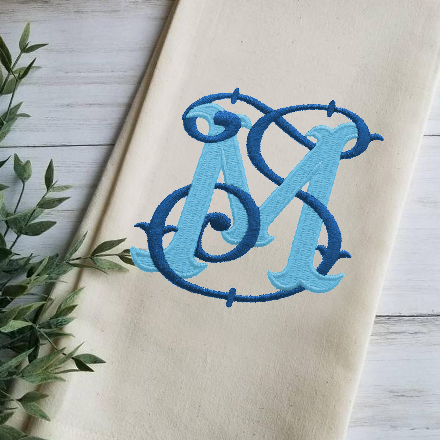 Vine Fishtail Interlocking Monogram Embroidery Font