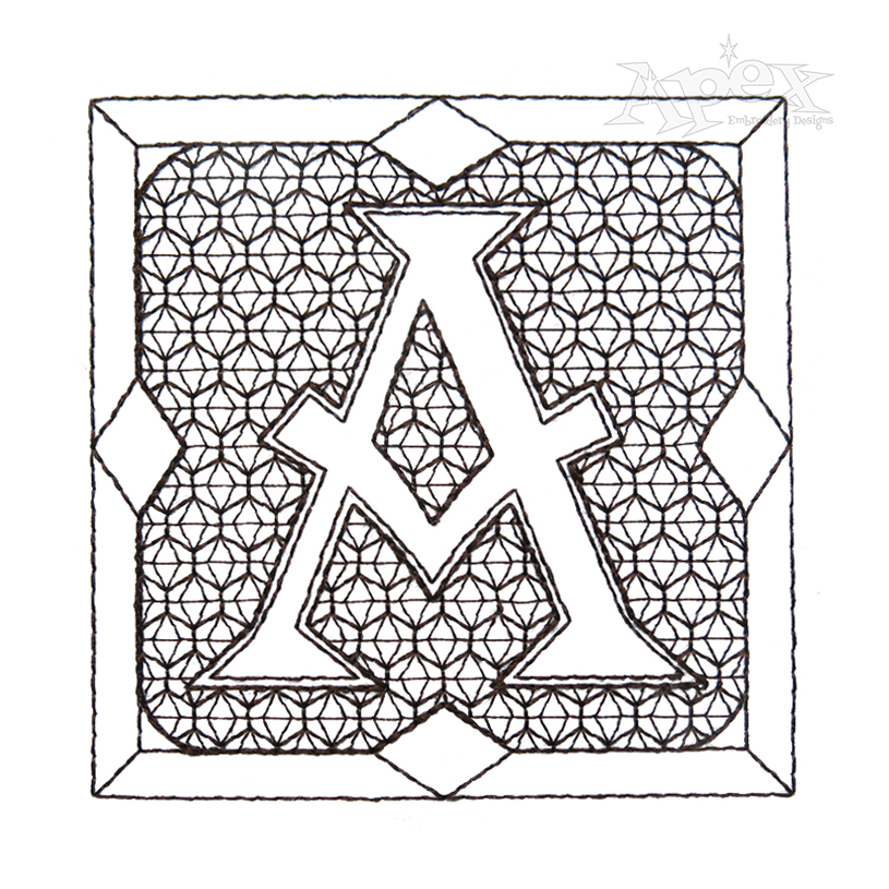 Serif Script Alphabet Monogram Quilt Block Embroidery Font