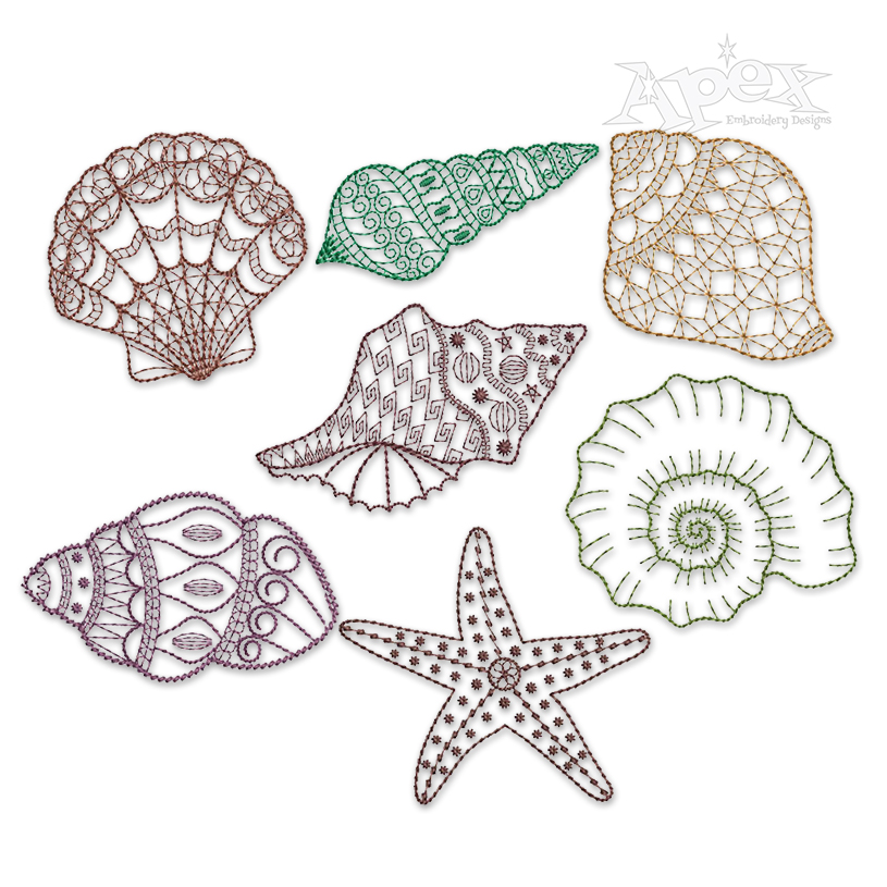 Seashell Starfish Pack Sketch Embroidery Design