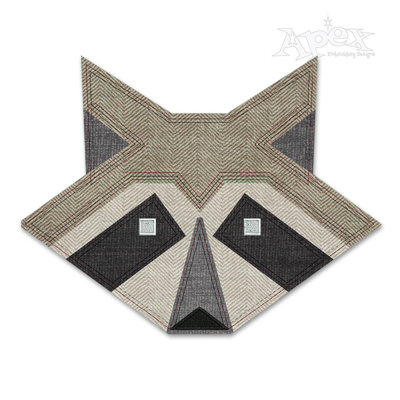 Geometric Raccoon Applique Embroidery Design