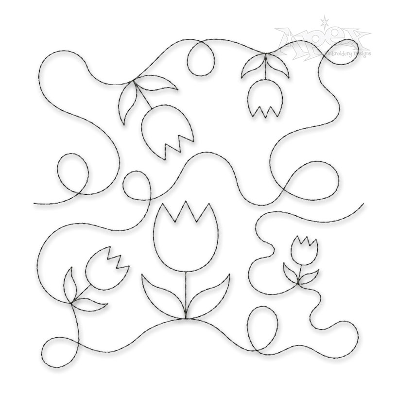 Tulip Flowers Edge-to-Edge Quilt Block Embroidery Design
