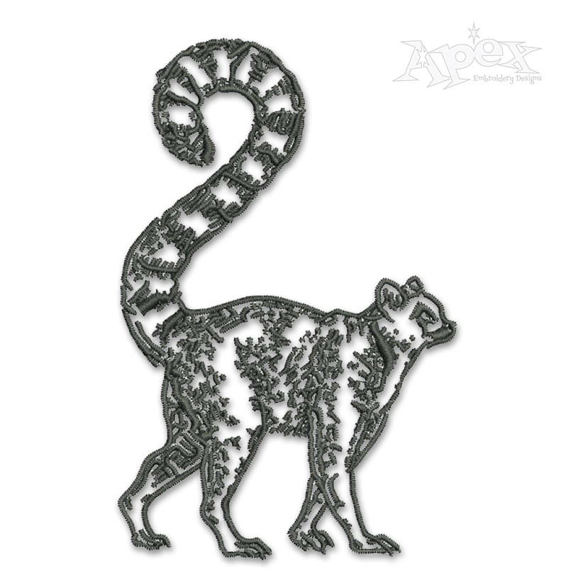 Monochrome Ring-tailed Lemur Embroidery Design