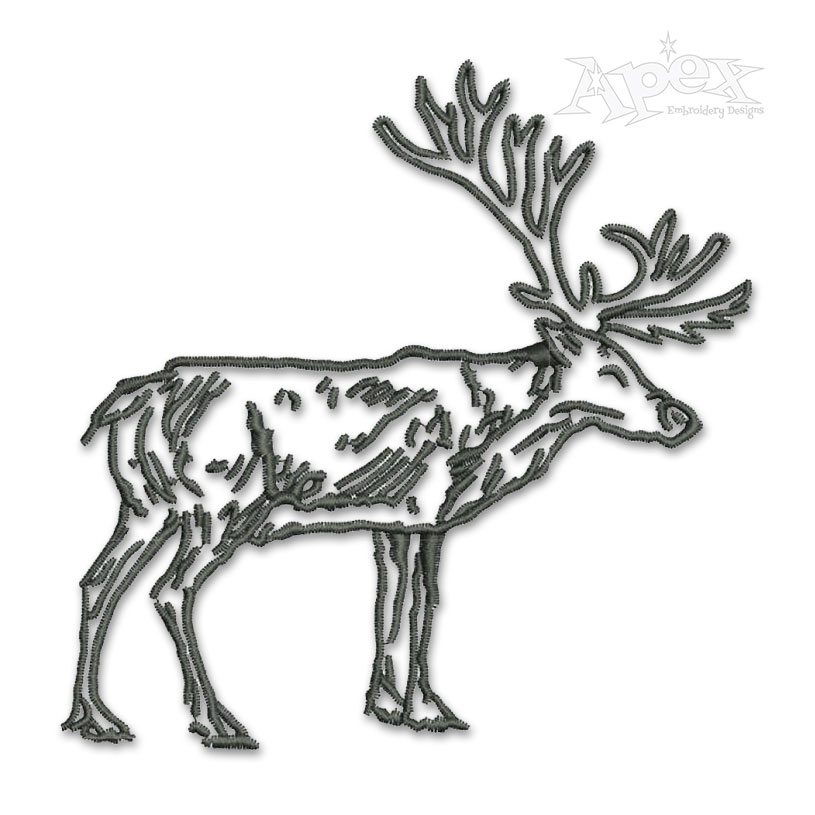 Monochrome Elk Wapiti Deer Embroidery Design