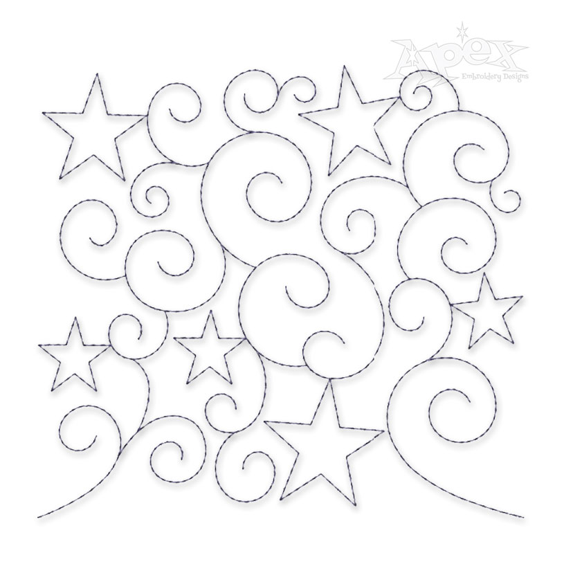 Swirling Stars Edge-To-Edge Pattern Quilt Block Machine Embroidery Designs