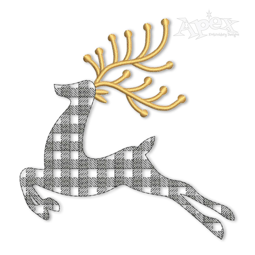 Plaid Pattern Jumping Deer Embroidery Designs