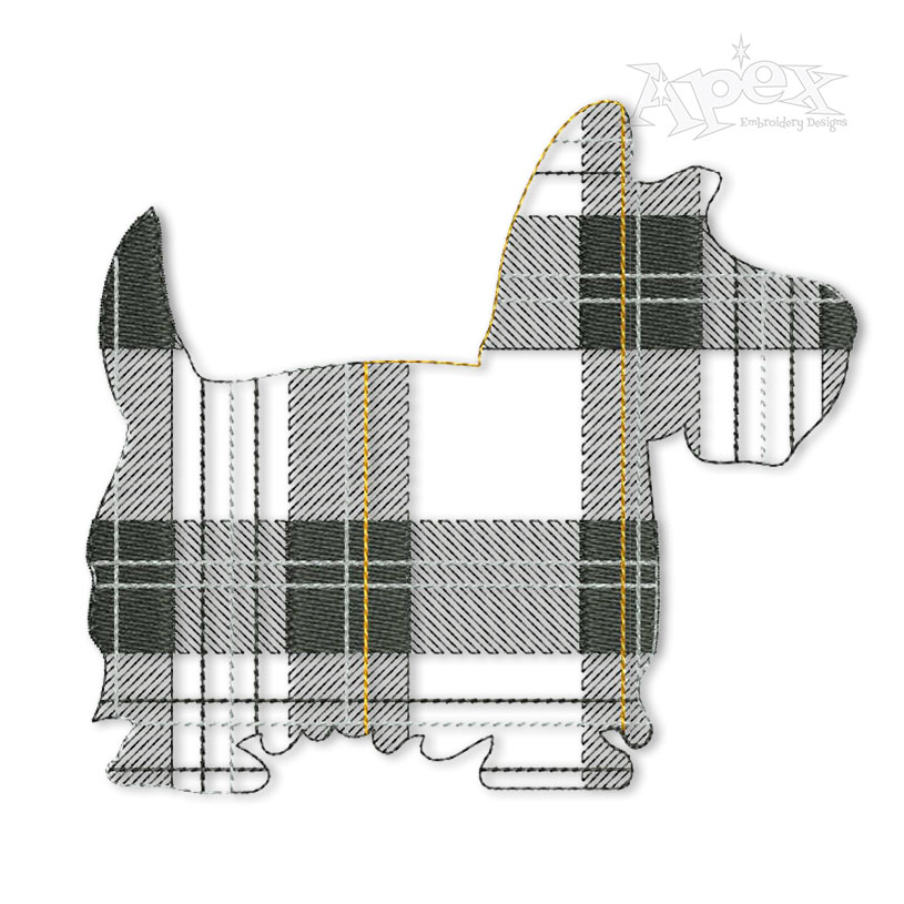 Plaid Pattern Scottish Terrier Dog Embroidery Designs
