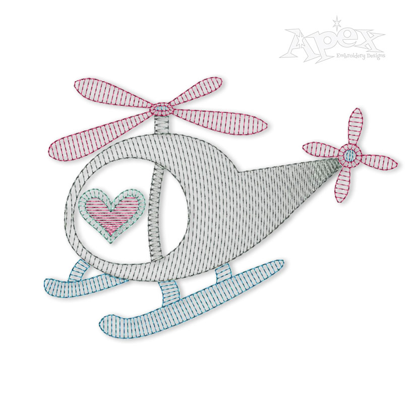 Heart Helicopter Sketch Embroidery Designs