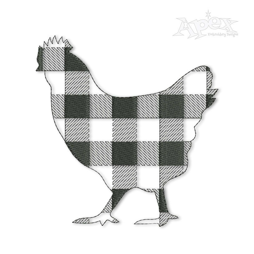 Plaid Pattern Farm Chicken Embroidery Design