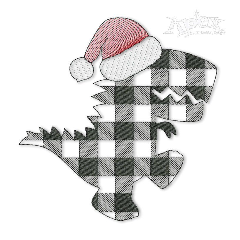 Plaid Pattern Christmas T-Rex Dino Embroidery Design