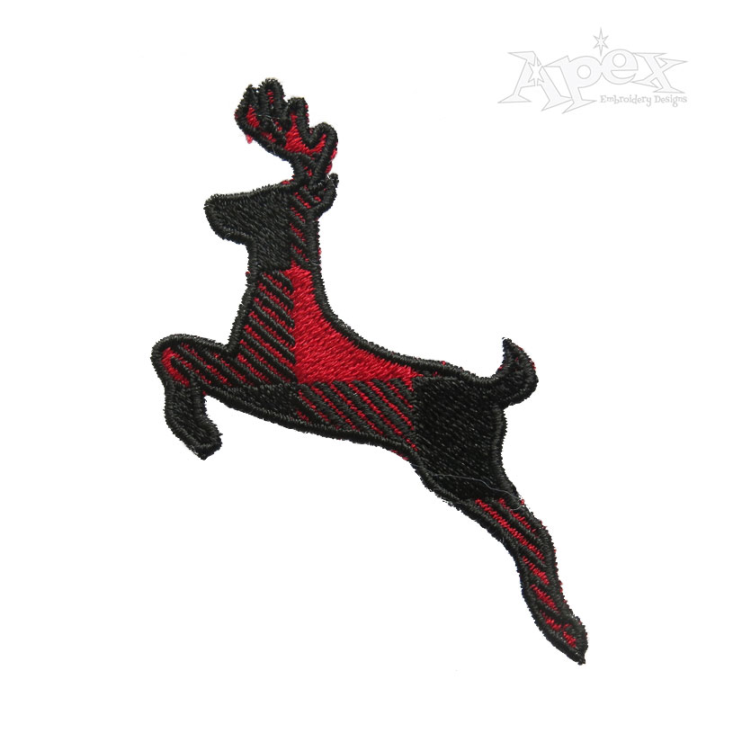 Plaid Pattern Jumping Reindeer Embroidery Designs