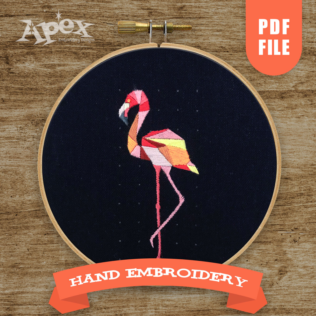 Geometric Flamingo Hand Embroidery PDF Pattern