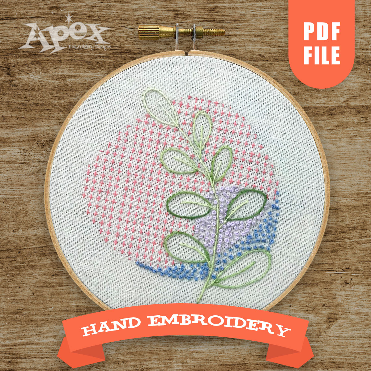 Leaf and Geometric Cross Hand Embroidery PDF Pattern