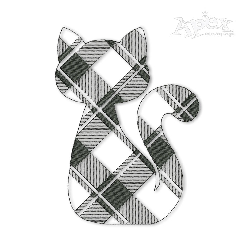Plaid Pattern Cat Silhouette Embroidery Designs