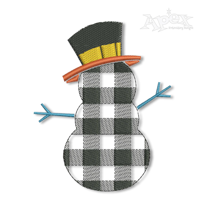 Buffalo Plaid Snowman with Hat Embroidery Design