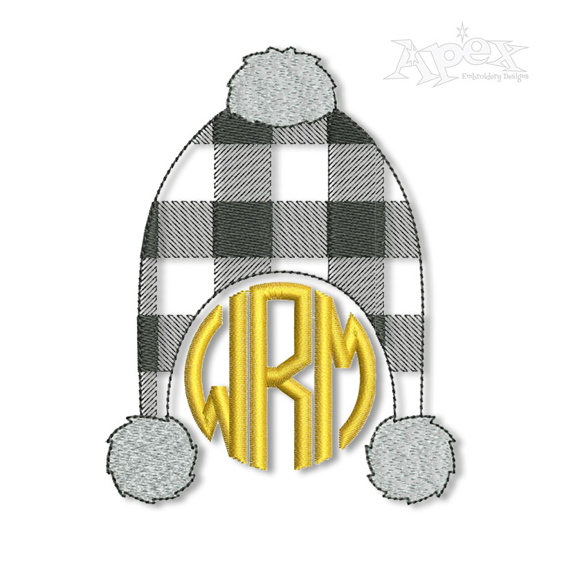 Plaid Sherpa Hat Monogram Frame Topper Embroidery Design