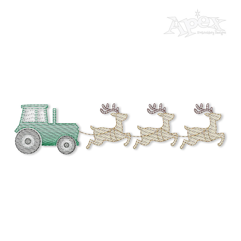Tractor Reindeers Sleigh Embroidery Design