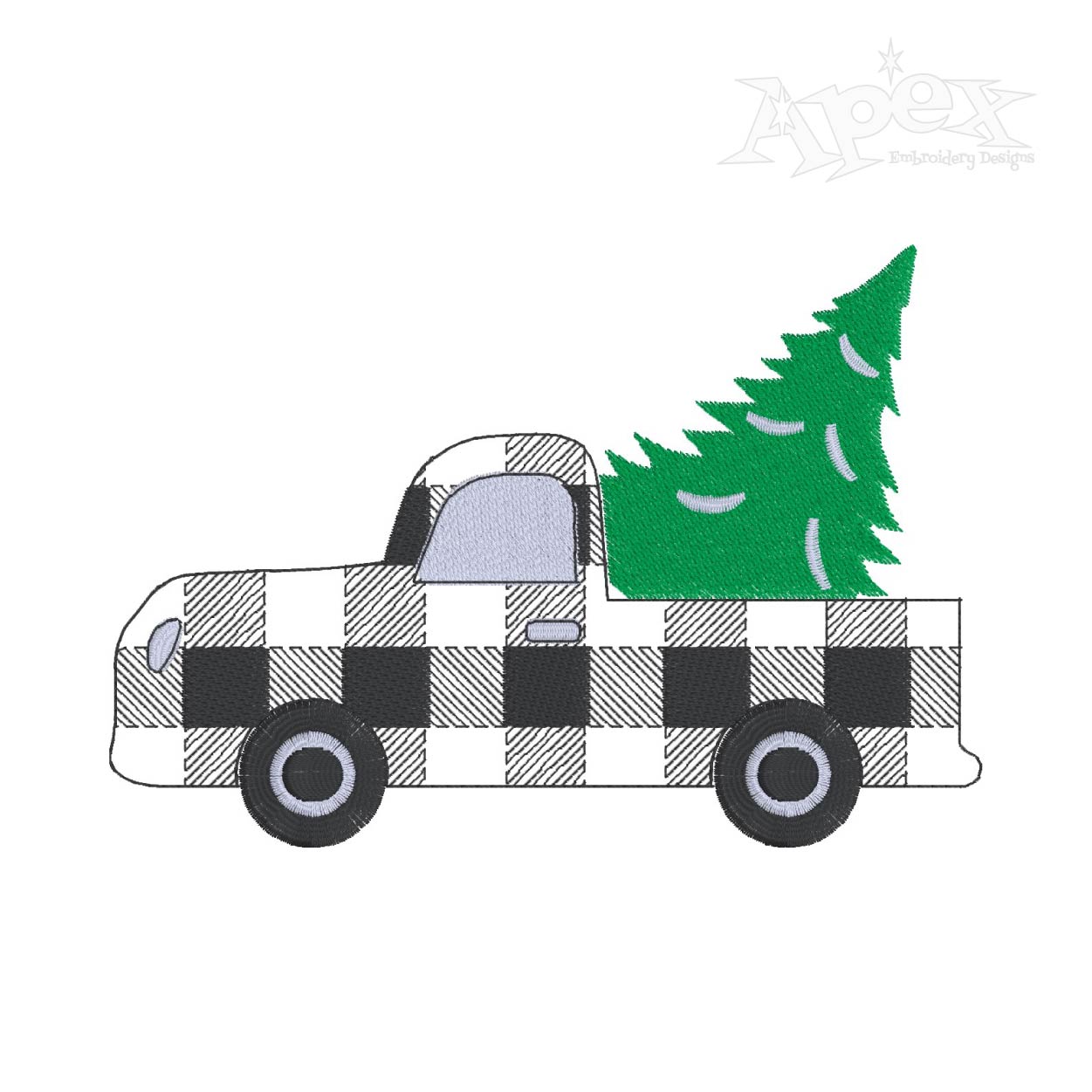 Plaid Christmas Pickup Truck and Tree Embroidery Design